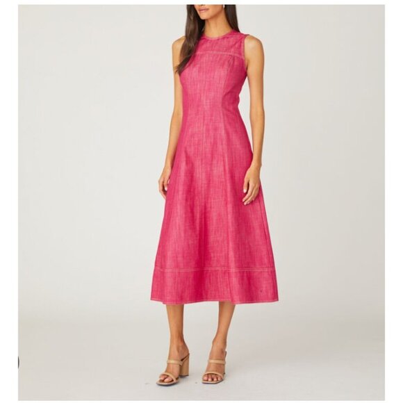 Shoshanna Cora Dress Womens 4 Strawberry Sleeveless Midi A-Line Pockets NWT USA - Picture 1 of 6